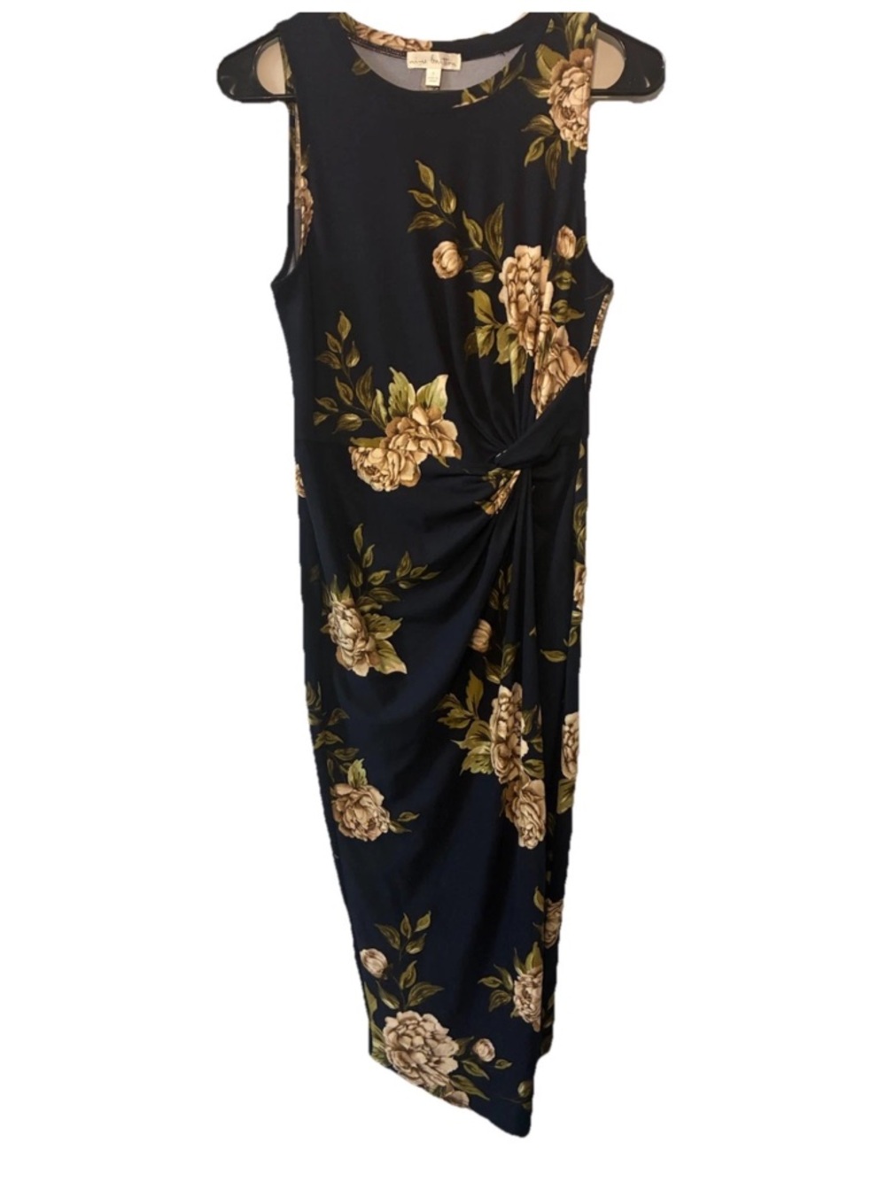 Nine Britton Floral Midi Dress Sleeveless Navy Beige Boho Size S